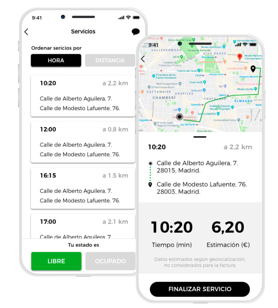 Mockup app servicio de taxis